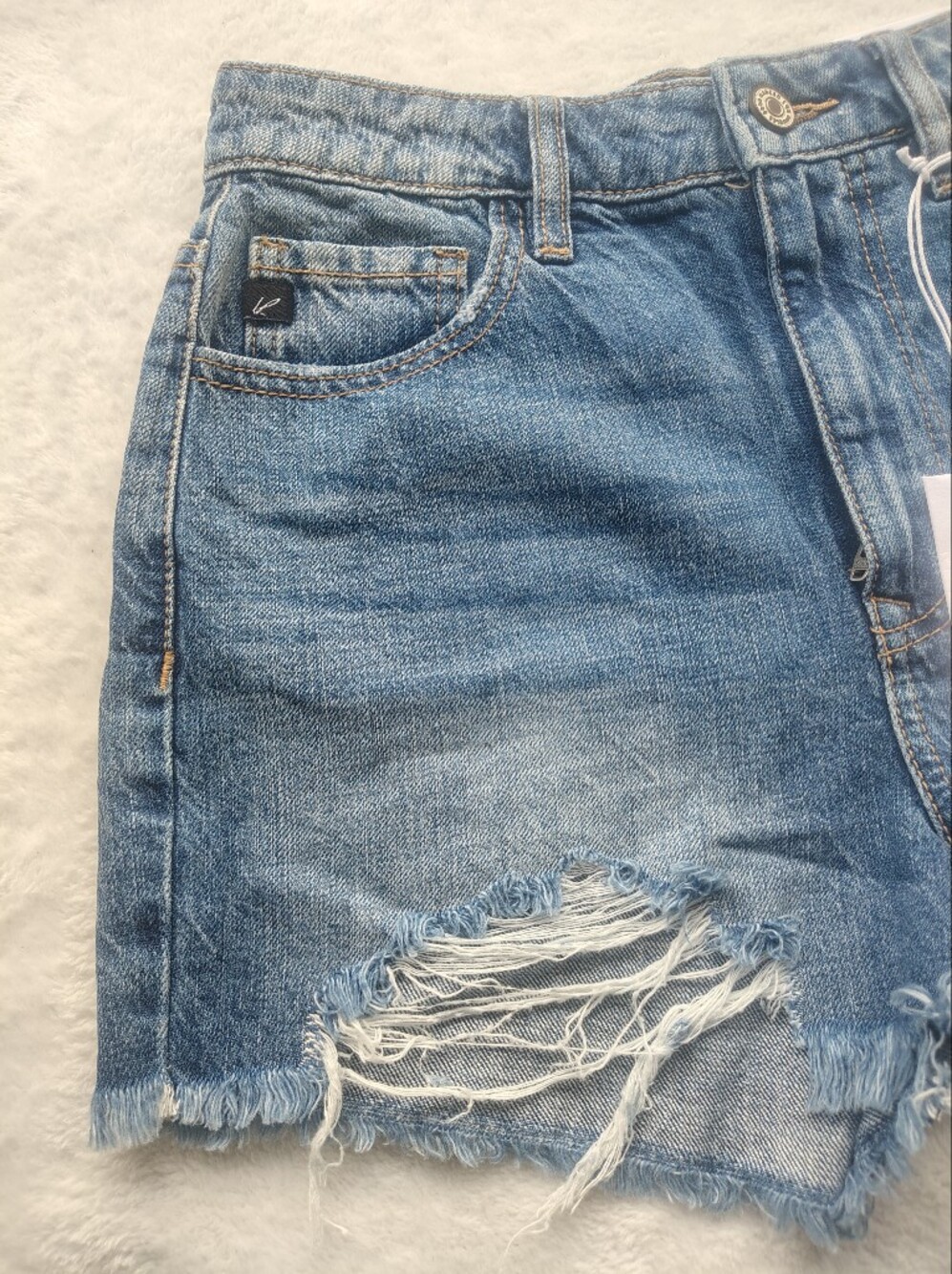 KanCan Distressed Blue High-Rise Denim Shorts - Picture 4 of 12